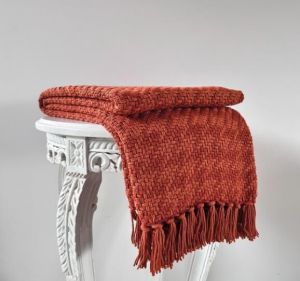 Rust Orange Handwoven Cotton Throw Blanket