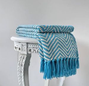 Sky Blue Handwoven Cotton Throw Blanket