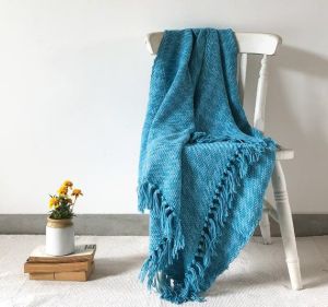 Sky Blue Hanwoven Cotton Throw Blanket