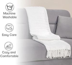 White Cotton Striped Throw Blanket