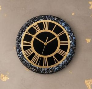 Blue and Golden Round Epoxy Resin Handmade Wall Clock