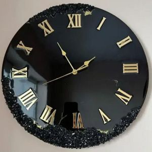 Designer Black and Golden Round Epoxy Resin Wall Clock