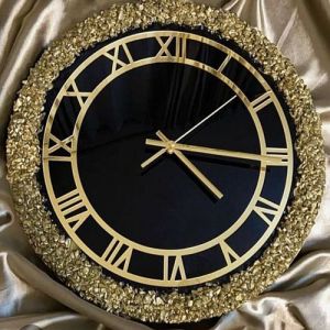 Stylish Black and Golden Epoxy Resin Round Wall Clock