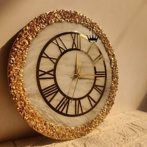 White and Golden Epoxy Resin Round Wall Clock
