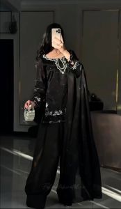 Black Satin Farshi Palazzo Suit Set