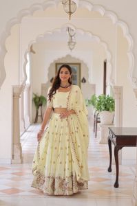 Creamy Vichitra Silk Lehenga Choli Set
