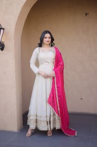 Designer Cosmos Fabric Gown With Dupatta Set