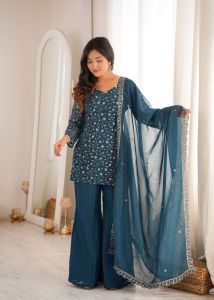 Designer Crunchy Silk Kurta Bell Bottom Set