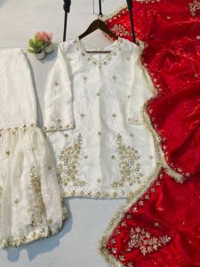 Designer Fendy Sarara Suit Set with Mirror Work