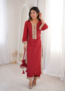 Designer Natural Crepe Mirror Work Suit Set