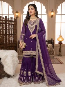 Designer Purple Georgette Sharara Suit Set