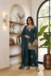 Designer Rangoli Crush Kurti Palazzo Dupatta Set
