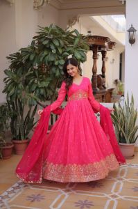 Designer Russian Silk Gown Dupatta Set