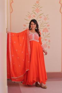 Designer Star Georgette Gown Dupatta Set