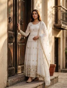 Designer Vichitra Silk Gown Pant Set