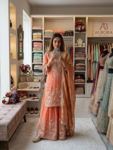 Designer Zamy Chiffon Silk Sharara Set
