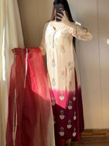 Dual Shade Chinnon Silk Plazzo Set