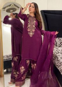 Embroidered French Crepe Ethnic Suit Set