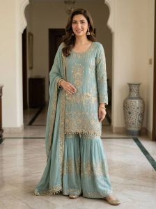 Fandy Sequins Embroidered Palazzo Suit Set