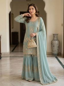 Fandy Sequins Embroidered Palazzo Suit Set