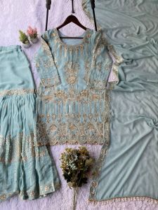 Fandy Sequins Embroidered Palazzo Suit Set