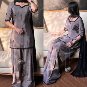 Grey Crepe Silk Farshi Salwar Set