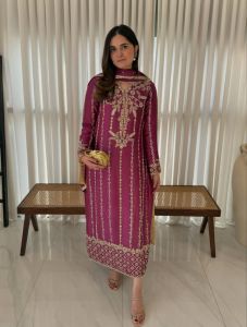 Magenta Crepe Silk Long Suit Set