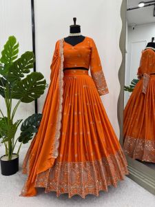 Orange Satin Silk Lehenga Set