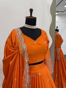 Orange Satin Silk Lehenga Set