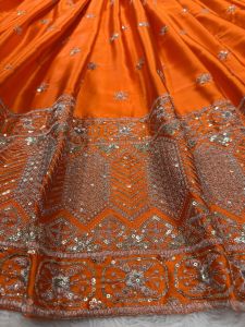 Orange Satin Silk Lehenga Set