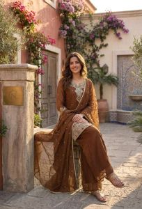 Party Wear Rangoli Crush Kurti Palazzo Set
