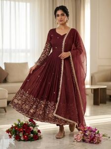 Party Wear Vichitra Silk Gown Set