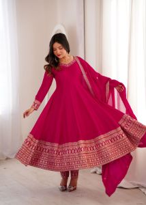 Pink Designer Blooming Vichitra Anarkali Set