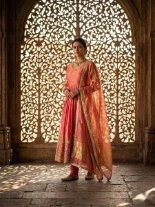 Pink Fendy Silk Anarkali Gown Set