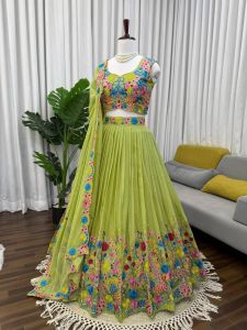 Pista Green Organza Silk Lehenga Set