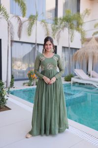 Premium Silver Crunchy Long Gown Set
