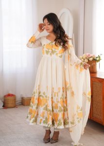 Printed Organza Silk Anarkali Set
