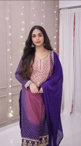 Purple Bandhani Printed Kurta Set