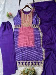 Purple Bandhani Printed Kurta Set