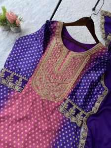 Purple Bandhani Printed Kurta Set