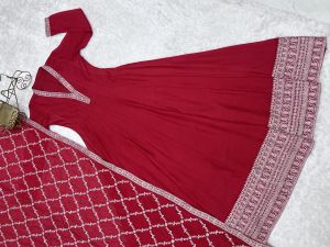 Red Banarasi Jacquard Anarkali Set