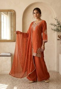 Roman Crush Sequence Kurti Palazzo Dupatta Set