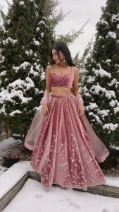 Rose Pink Japan Satin Lehenga Choli Set
