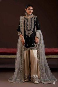 Sequins Embroidered Top Palazzo Dupatta Set