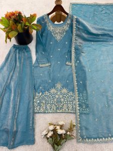 Sky Blue Fendy Silk Palazzo Set