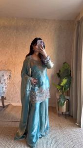 Sky Blue Fendy Silk Palazzo Set