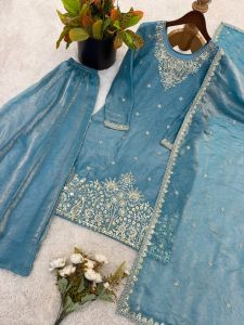 Sky Blue Fendy Silk Palazzo Set