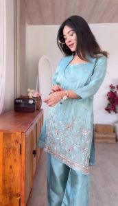 Sky Blue Glass Roman Kurta Pant Set