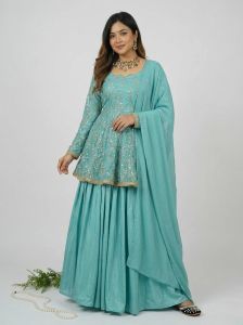 Turquoise Blue Fancy Silk Lehenga Set