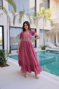Wedding Wear Mal Chanderi Gown Dress